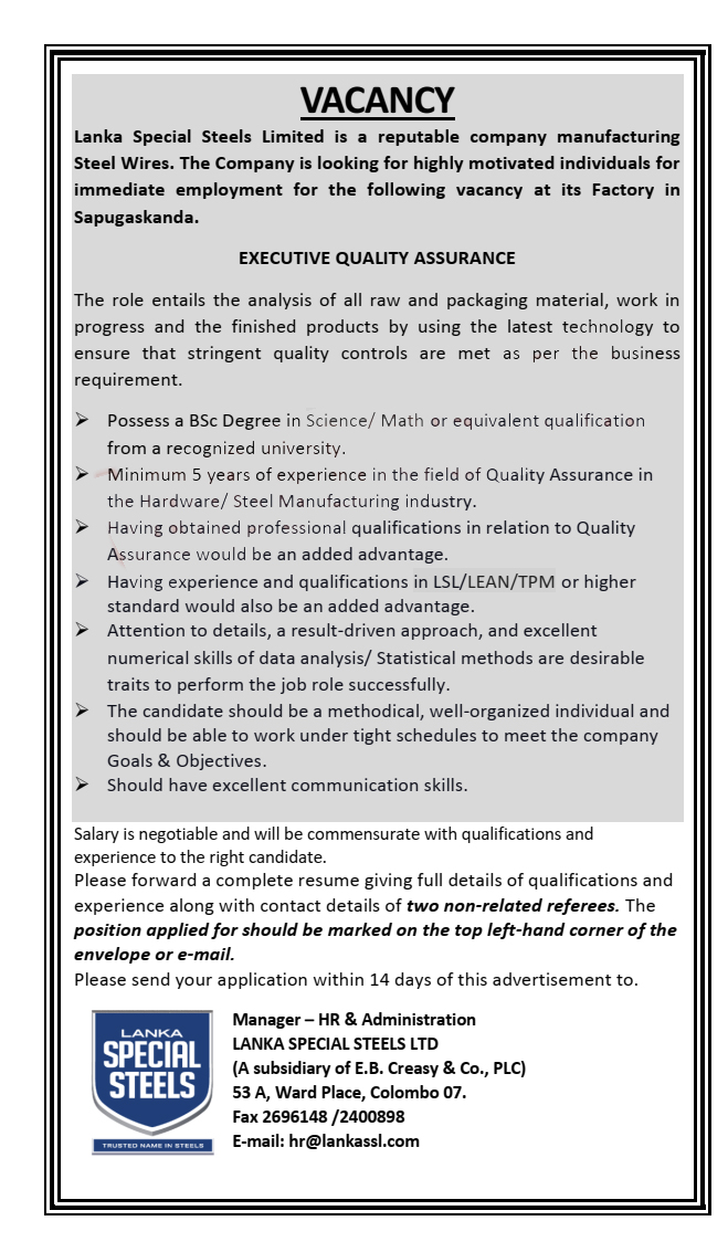 Executive - Lanka Special Steels Limited