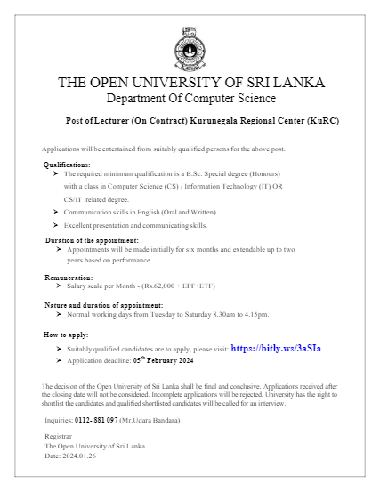 Lecturer - Open University of Sri Lanka
