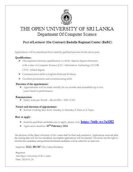 Lecturer - Open University of Sri Lanka