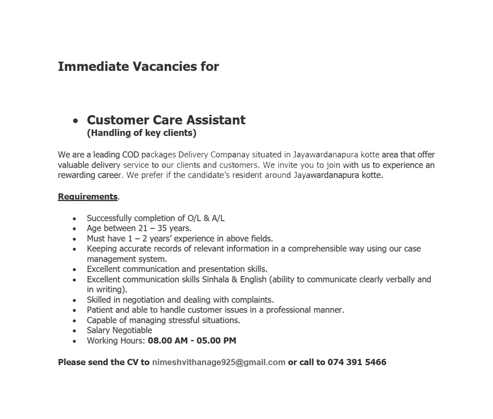 Customer Care Assistant