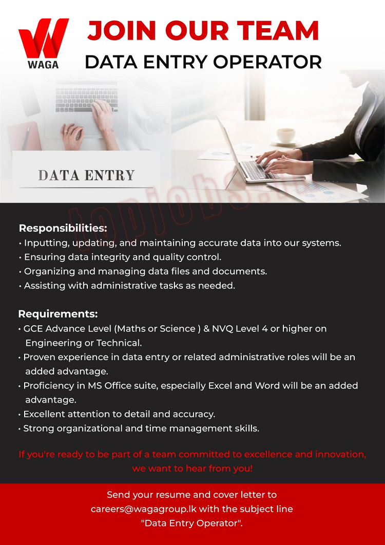 Data Entry Operator - WAGA Calibration Services (Pvt) Ltd