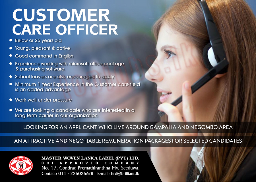 Customer Care Officer - Master Woven Lanka Label (Pvt) Ltd