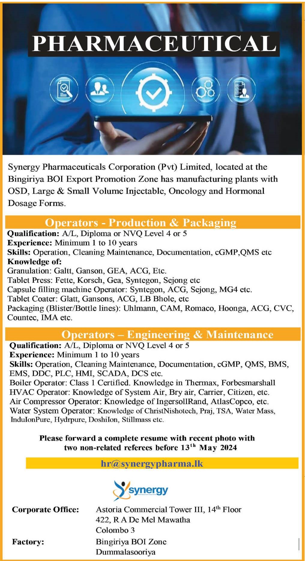 Operator - Synergy Pharmaceutical Corporation Pvt Ltd