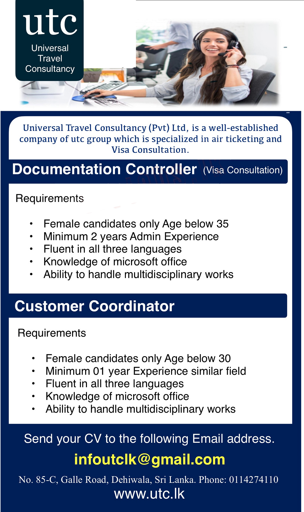 Documentation Controller, Customer Coordinator - Universal Travel Consultancy