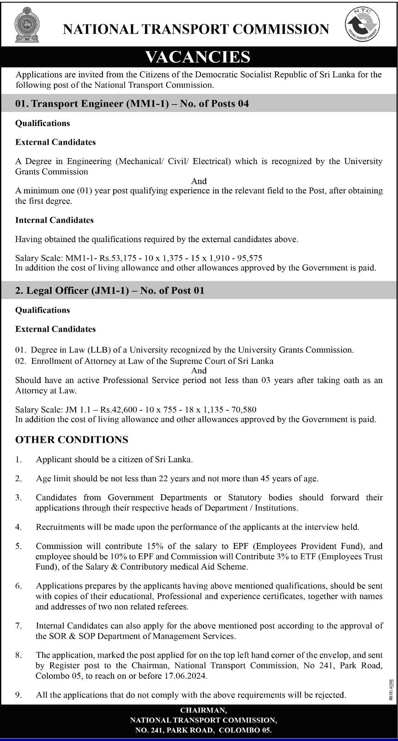 Transport Officer, Legal officer - National Transport Commission