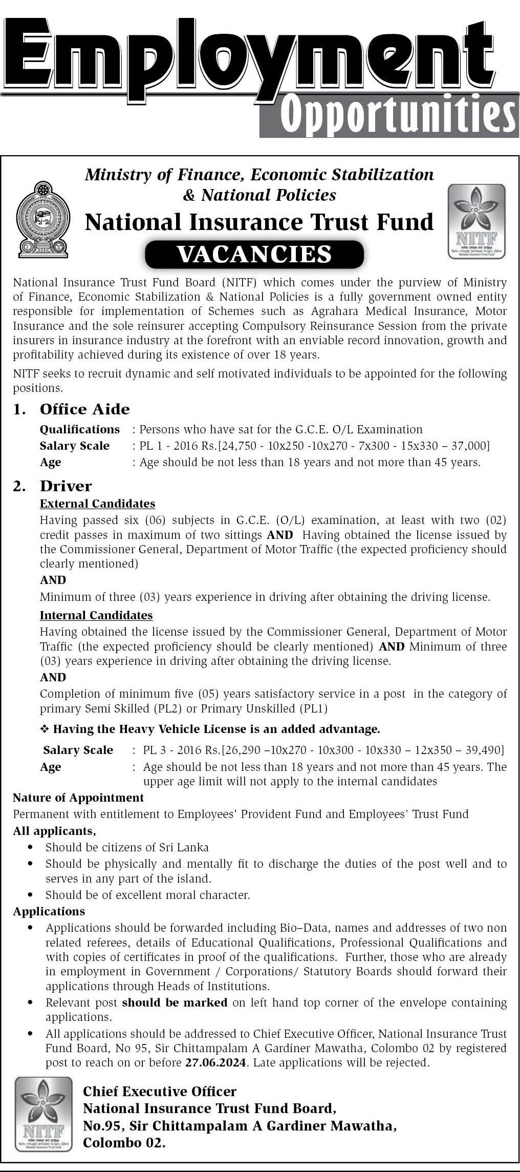 Office Aide, Driver - National Insurance Trust Fund