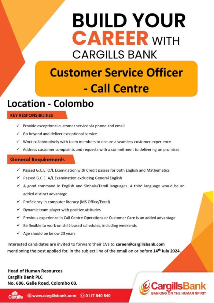 Customer Service Officer - Cargills Bank