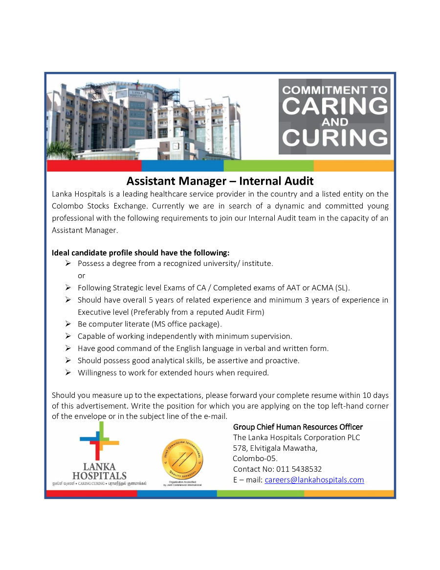 Assistant Manager - Lanka Hospitals Corporation PLC