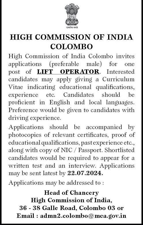 Lift Operator - High Commission of India