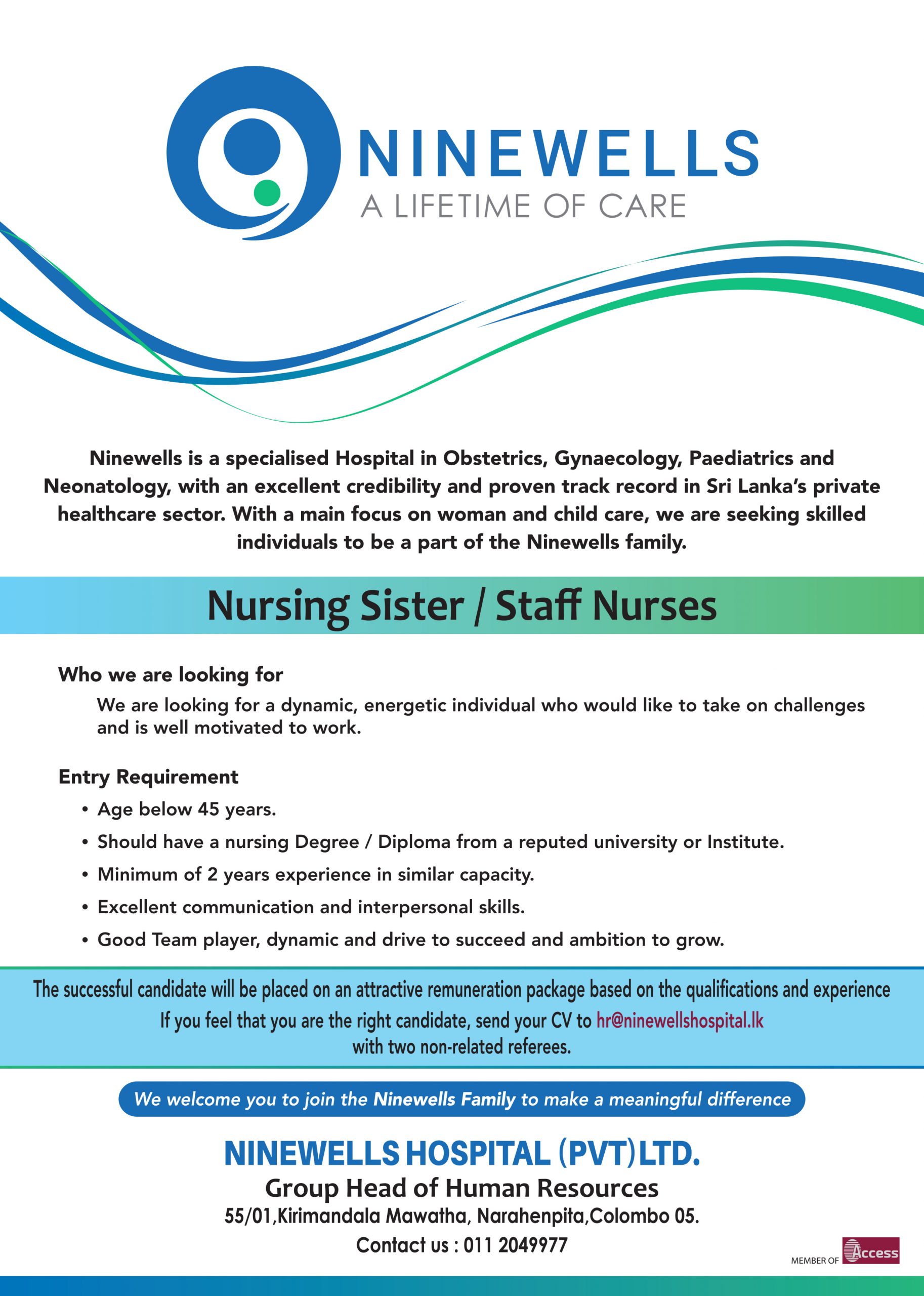 Nursing Sister, Staff Nurses - Ninewells Hospital (Pvt) Ltd