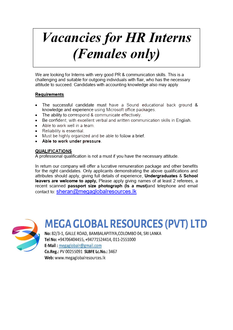 HR Intern - Mega Global Resources Pvt Ltd