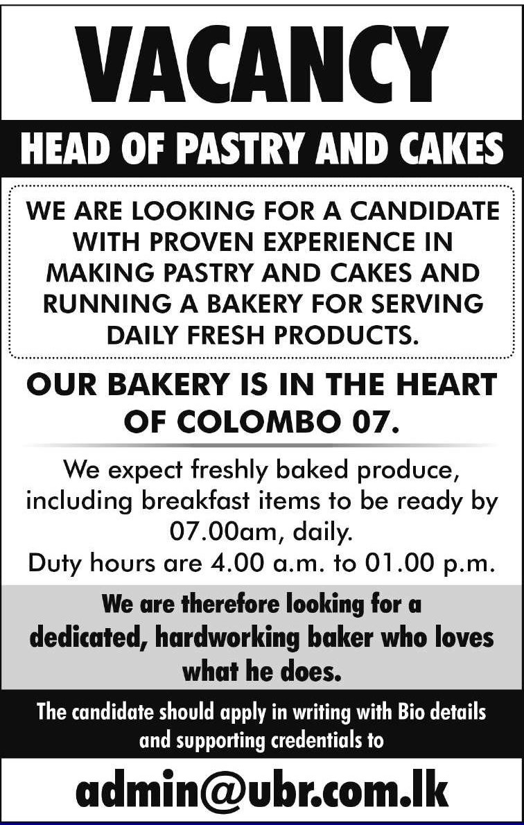 Head of Pastry and Cakes