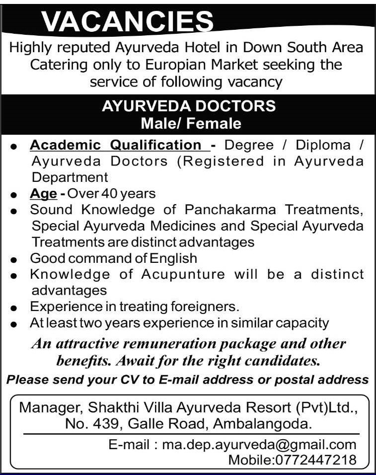 Ayurveda Doctor - Shakti Villa Ayurveda Resort (Pvt) Ltd
