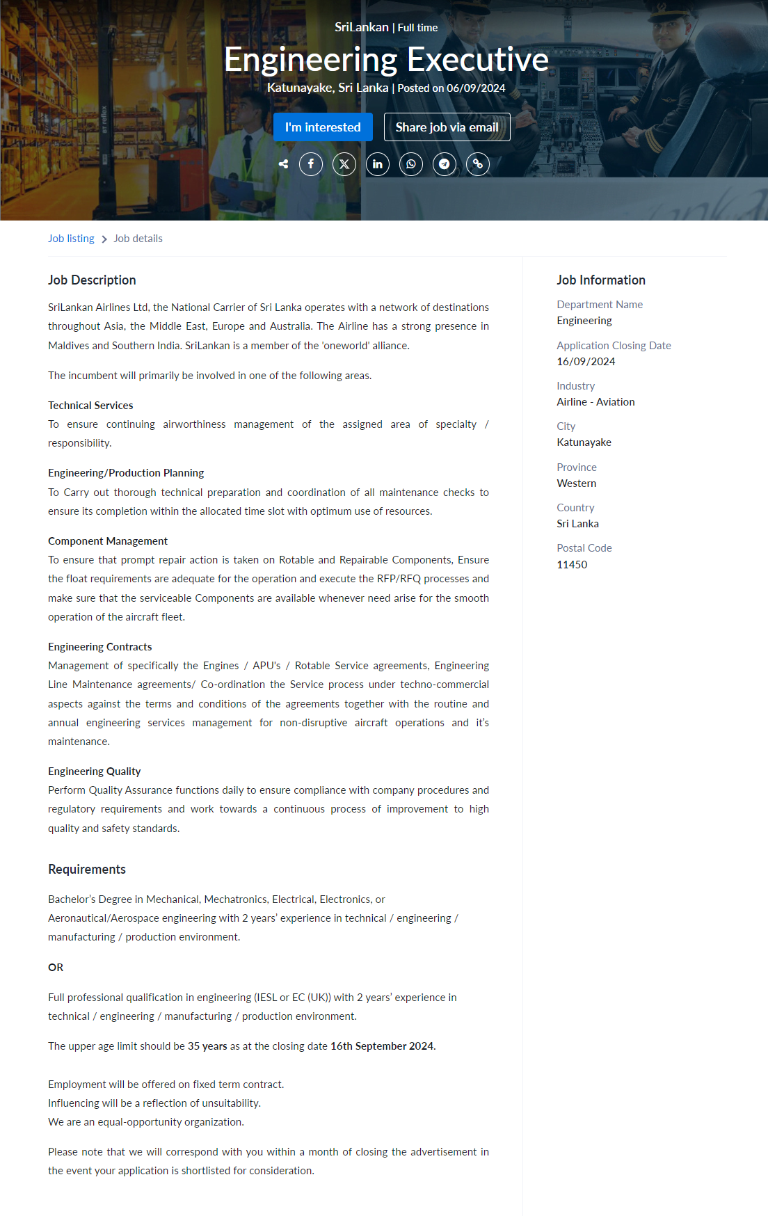 Engineering Executive - SriLankan Airlines