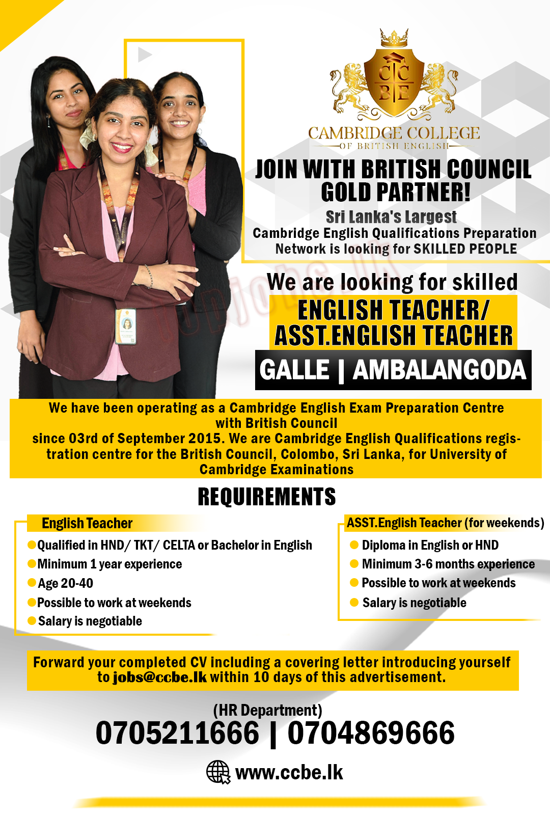 English Teacher, Assistant English Teacher - Cambridge College of British English