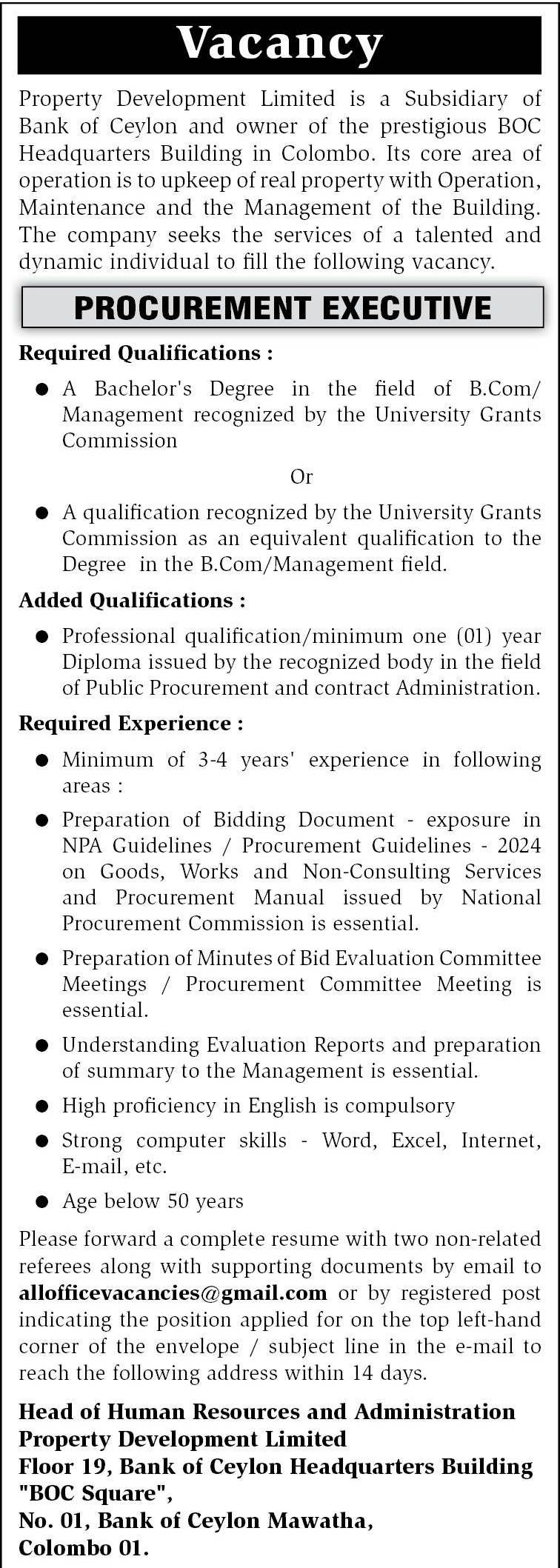 Procurement Executive - Property Development Limited