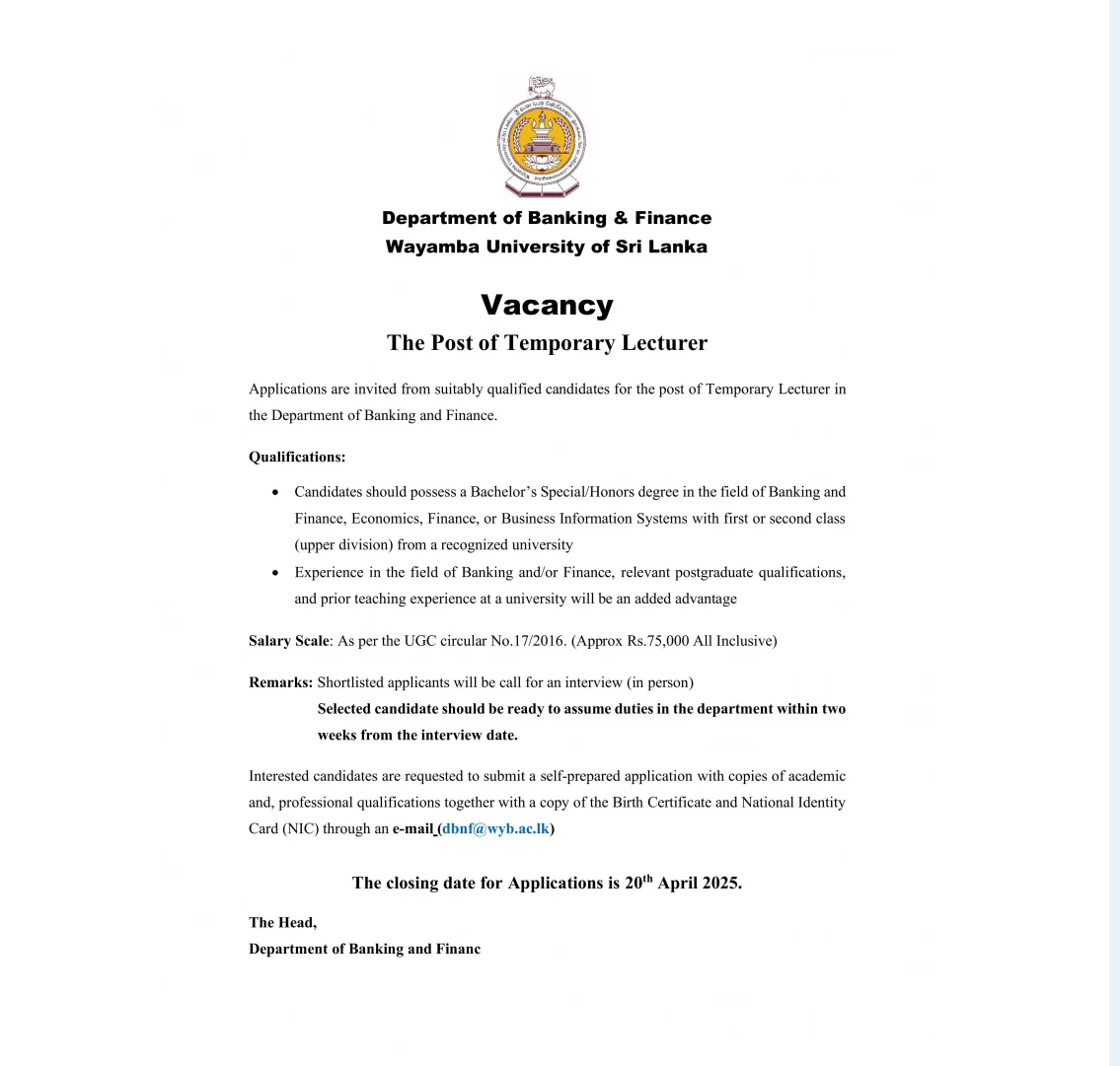 Lecturer - Wayamba University