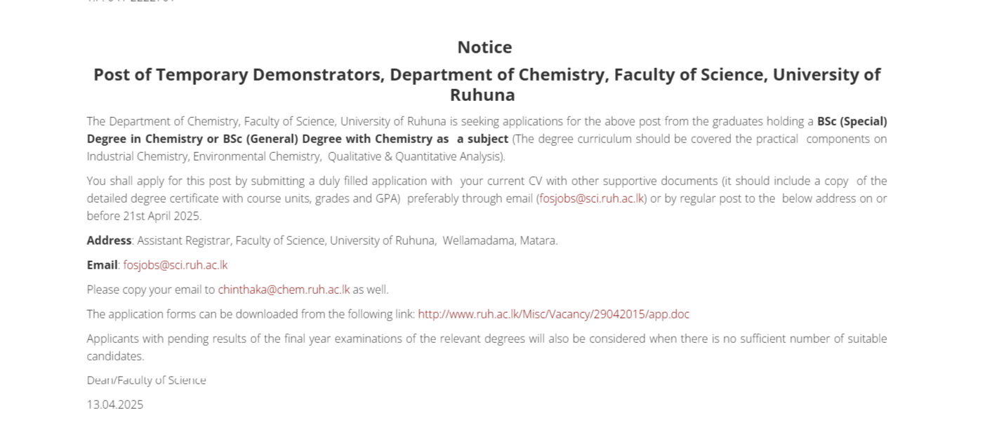 Demonstrator - University of Ruhuna