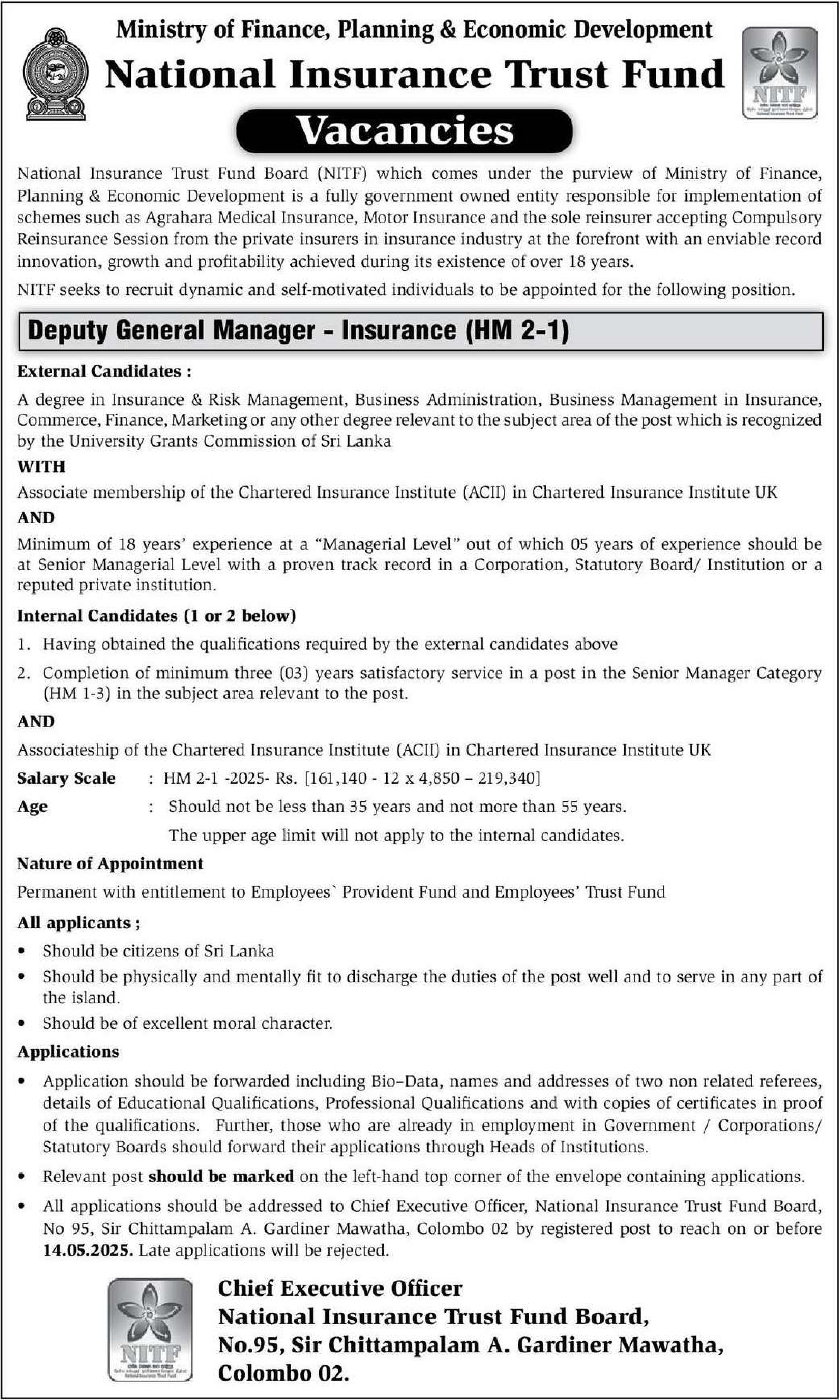 Deputy General Manager - National Insurance Trust Fund