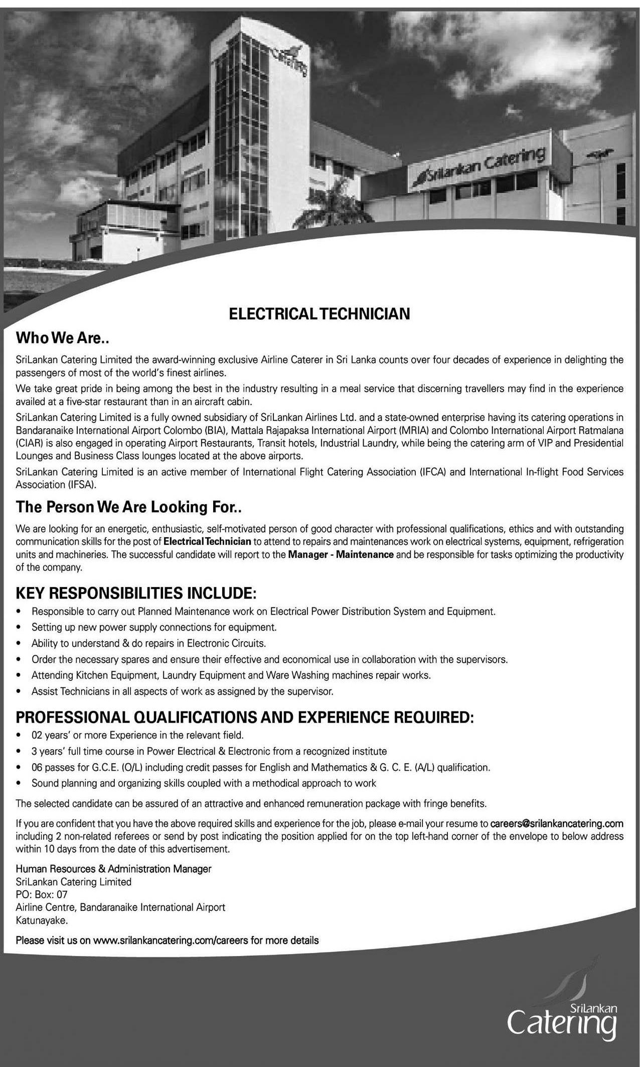 Electrical Technician - Sri Lankan Catering (Pvt) Ltd