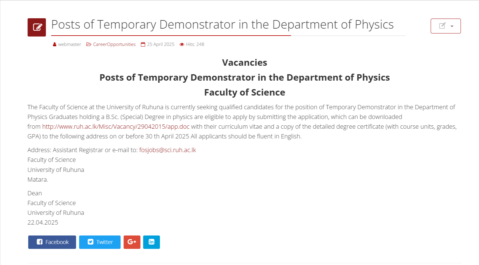 Demonstrator - University of Ruhuna
