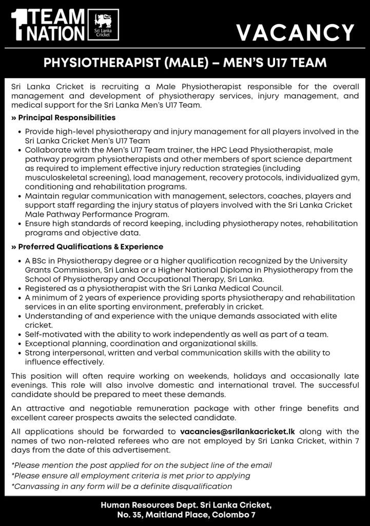 Physiotherapist - Sri Lanka Cricket