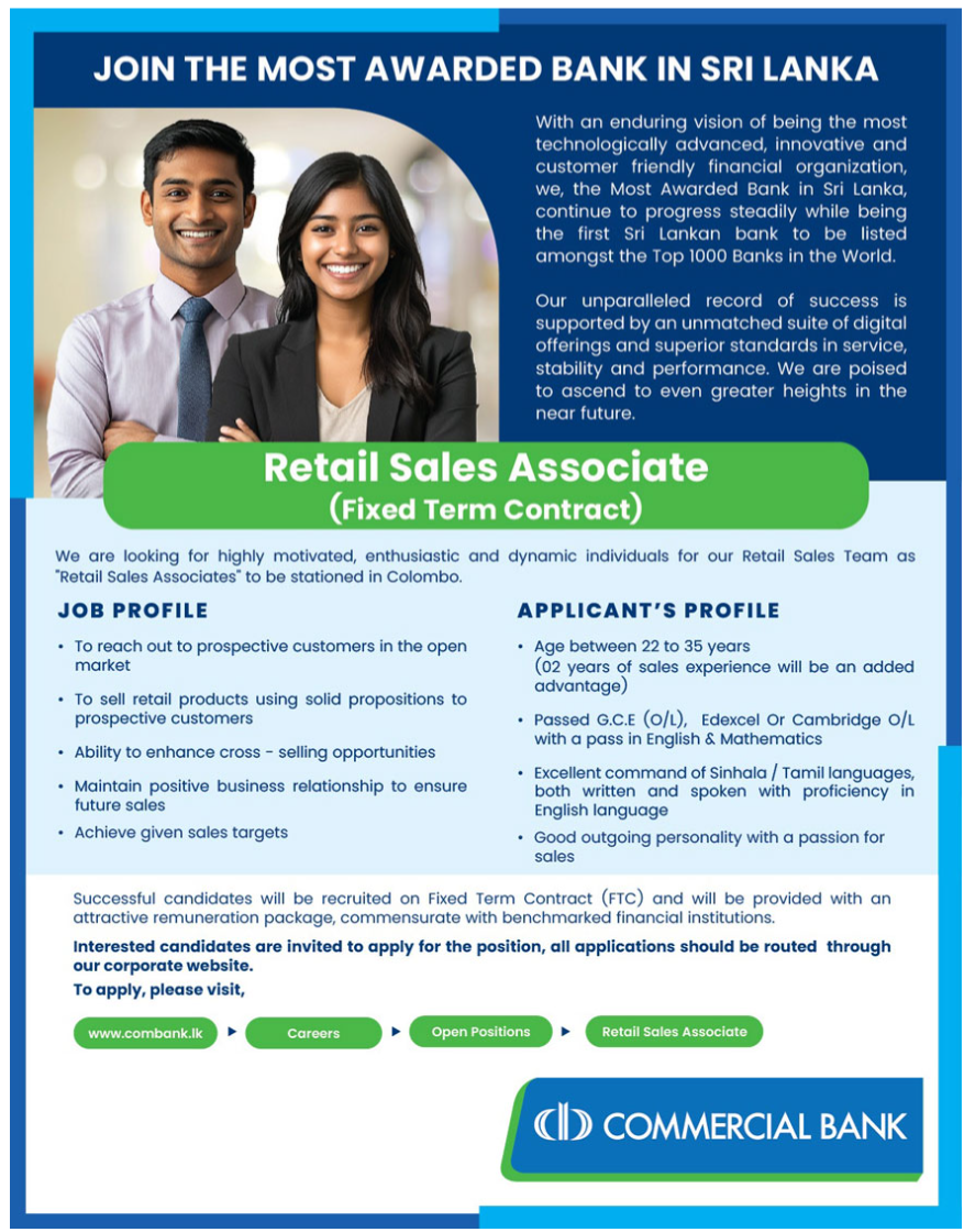 Retail Sales Associate - Commercial Bank of Ceylon PLC