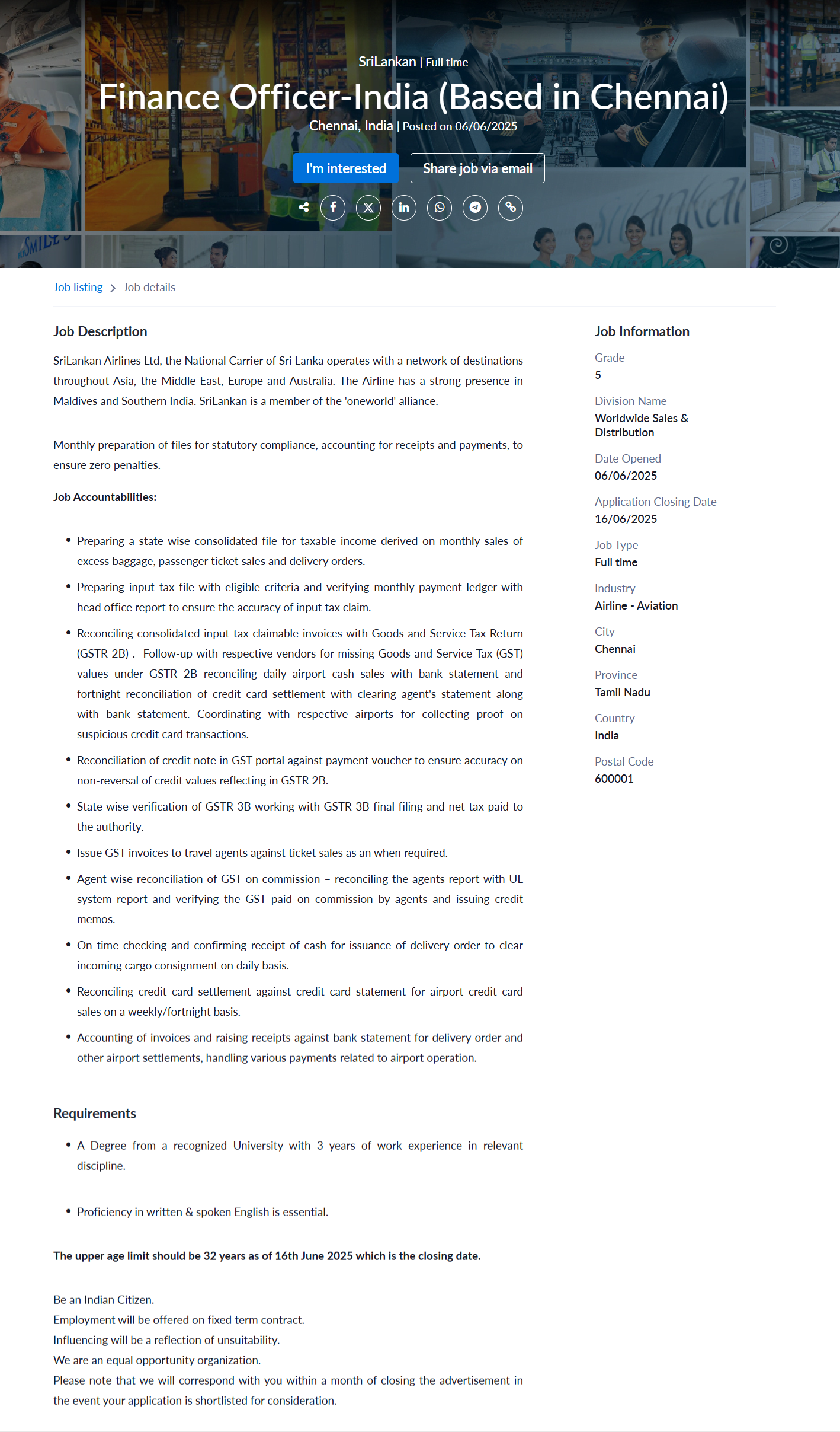 Finance Officer - SriLankan Airlines