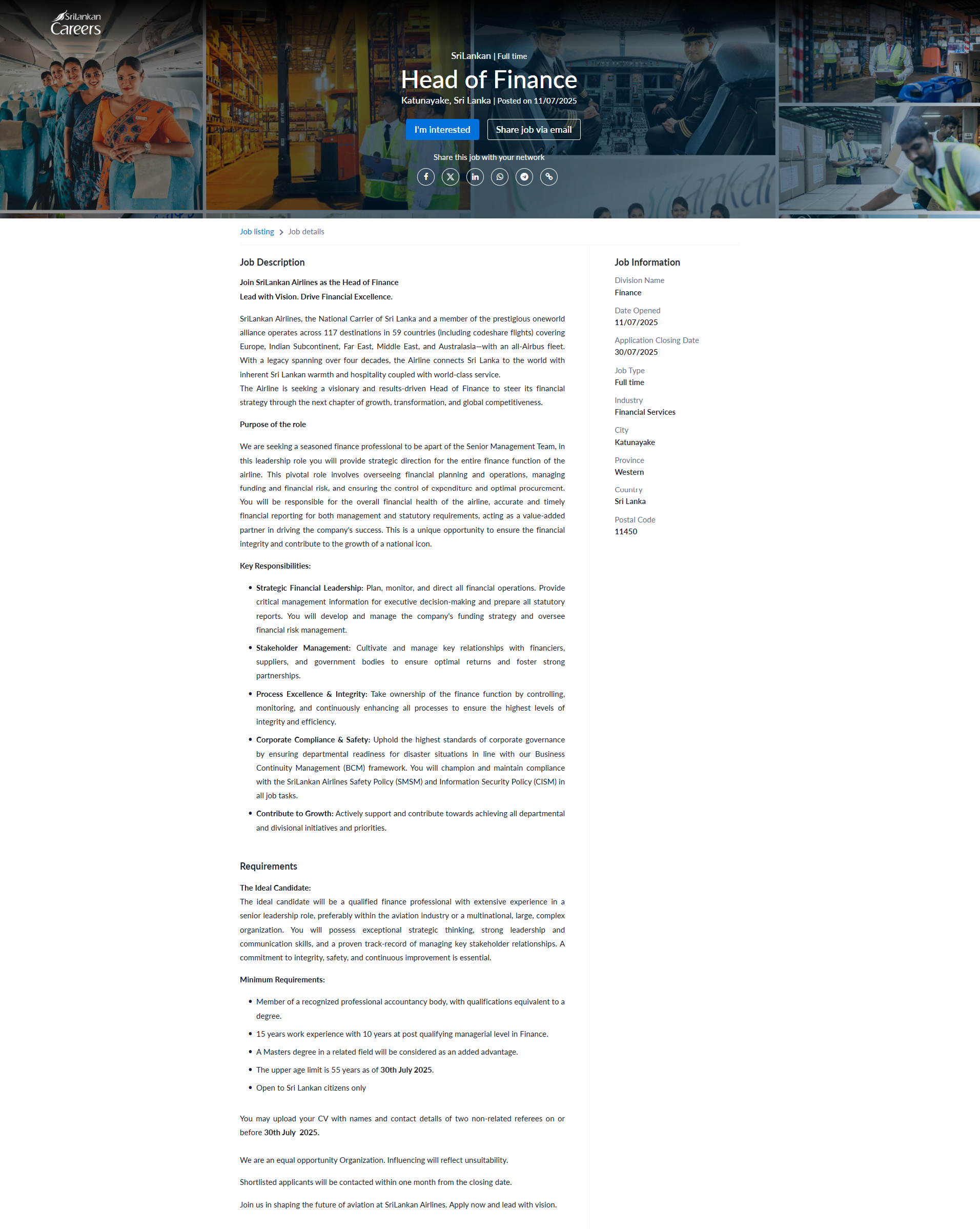 Head of Finance - SriLankan Airlines