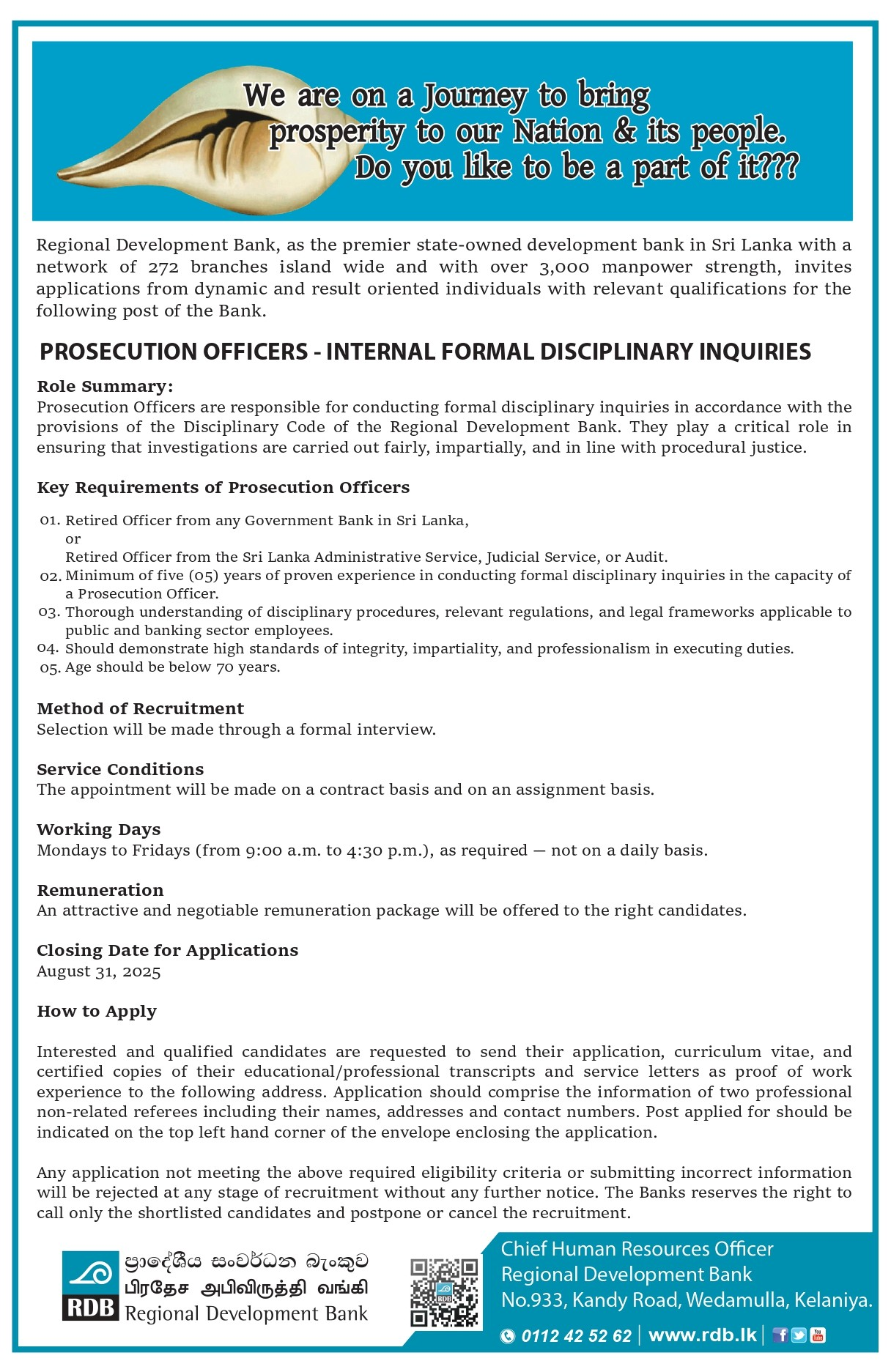 Prosecuting Officer - Regional Development Bank - RDB