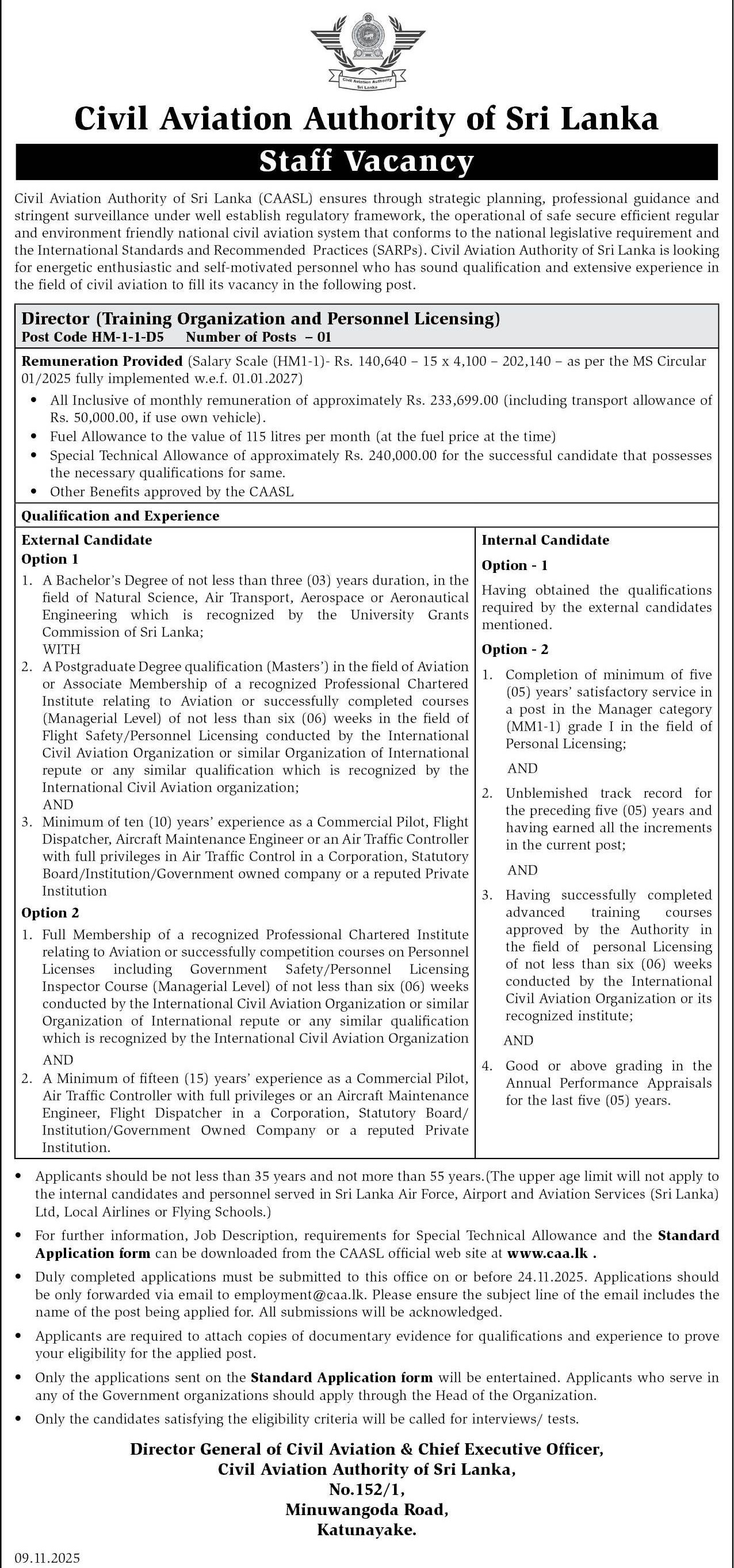 Director - Civil Aviation Authority of Sri Lanka