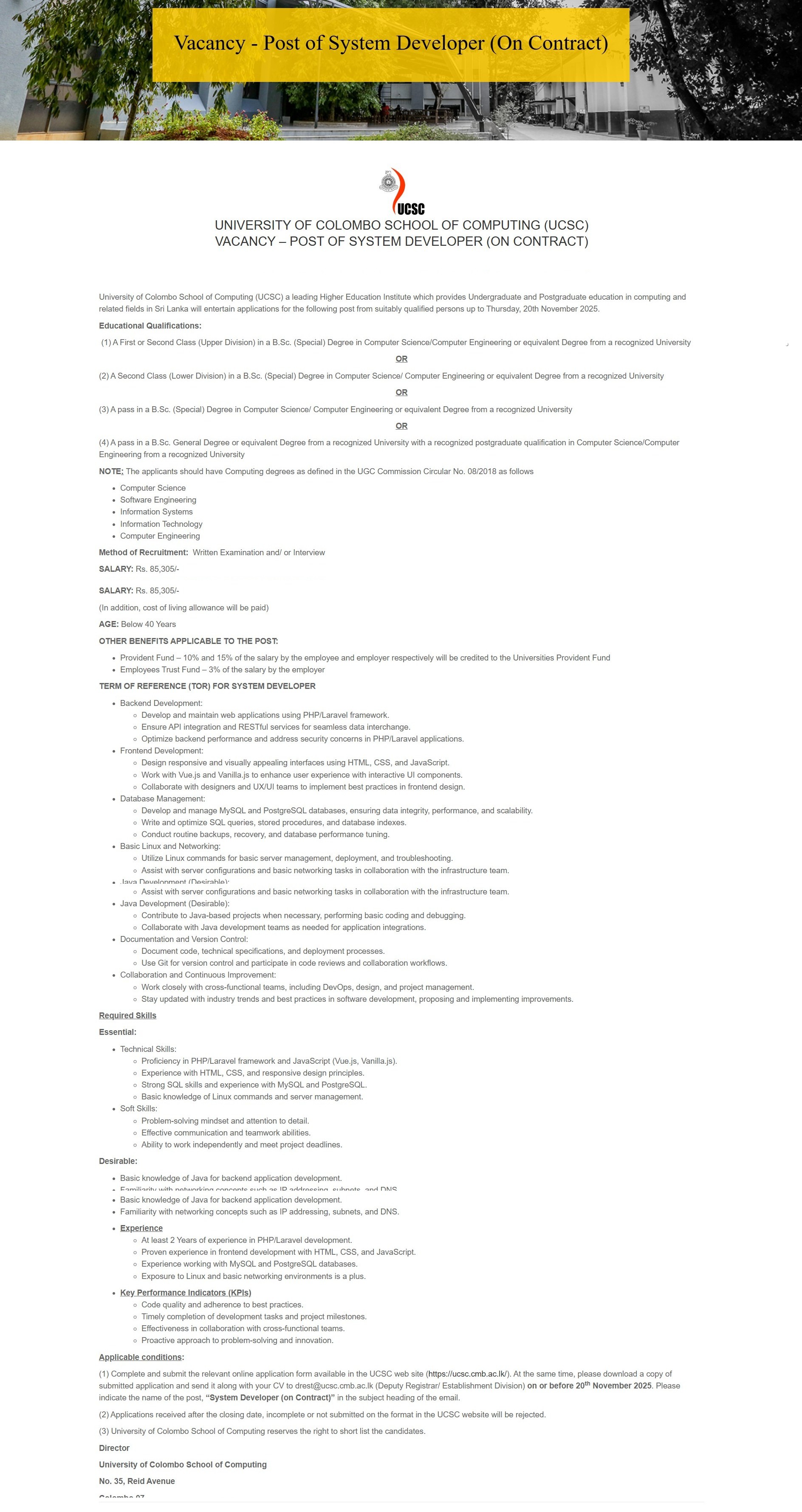 System Developer - University of Colombo School of Computing