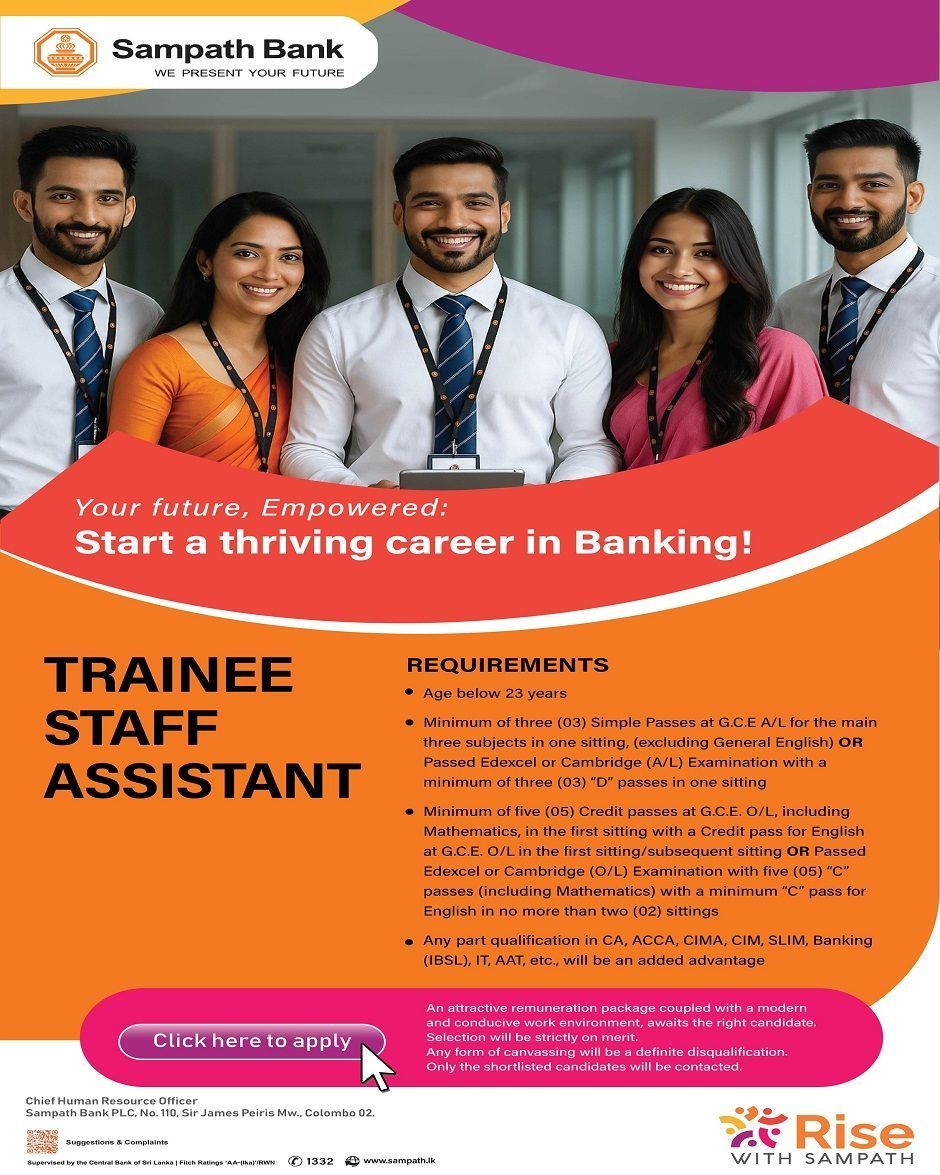 Trainee Staff Assistant - Sampath Bank