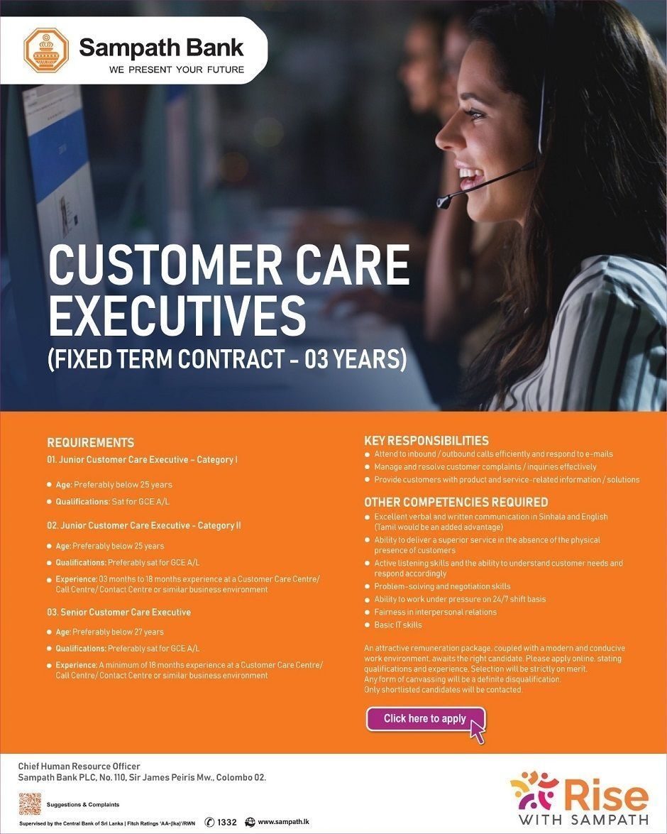 Customer Care Executive - Sampath Bank