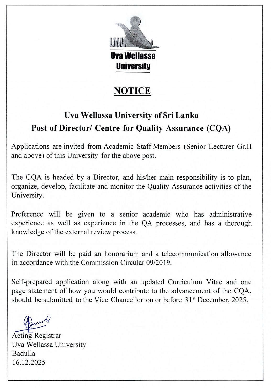 Director - Uva Wellassa University