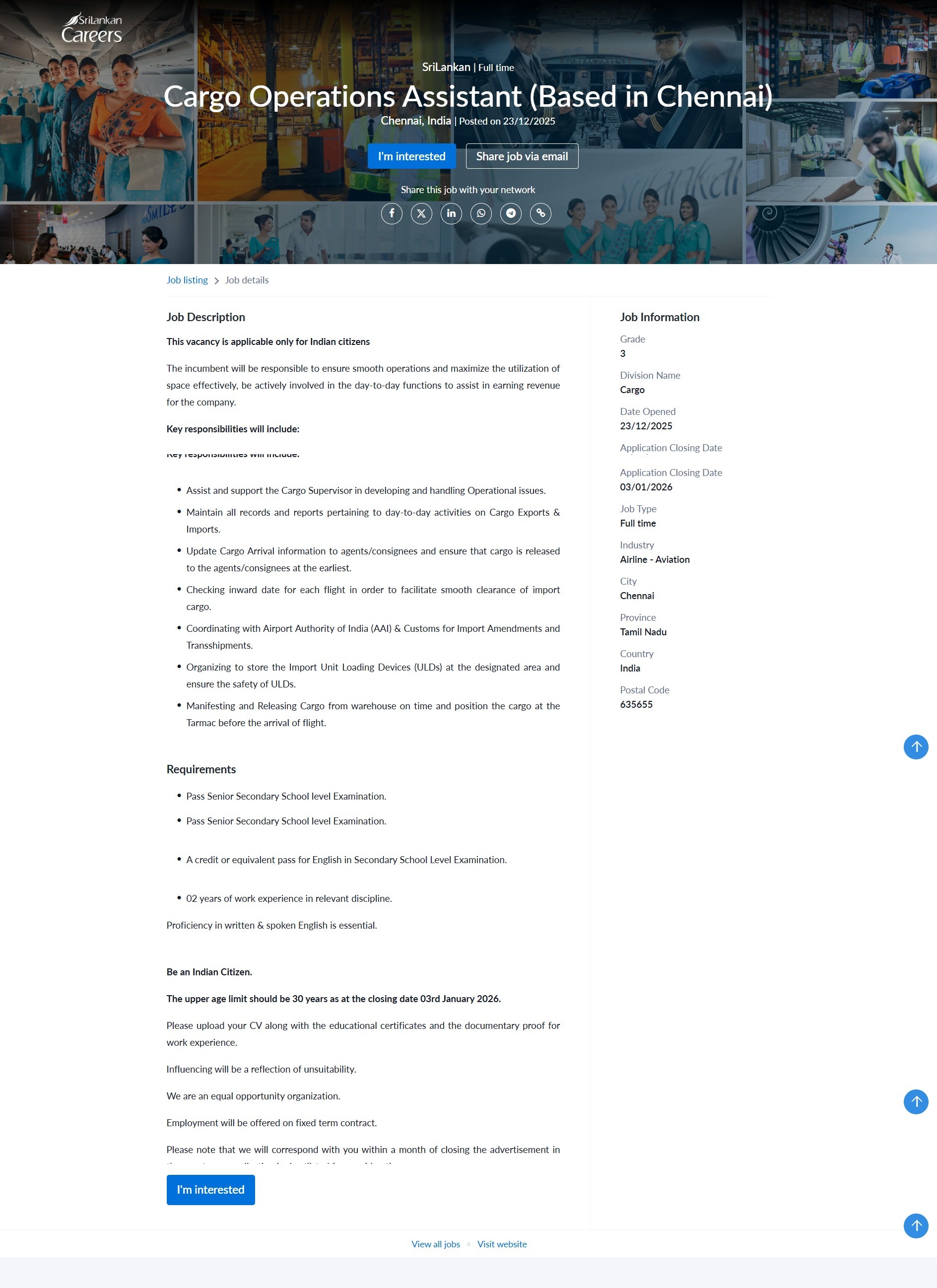 Cargo Operations Assistant - SriLankan Airlines