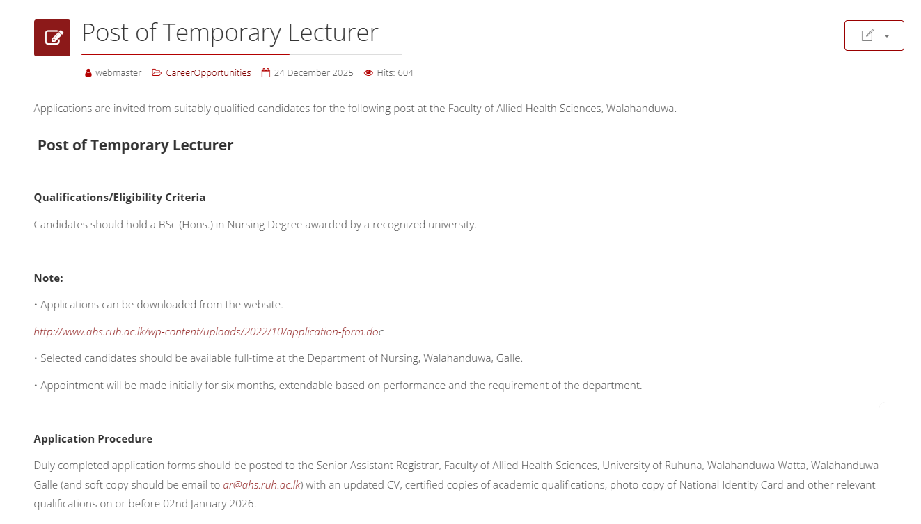 Lecturer - University of Ruhuna