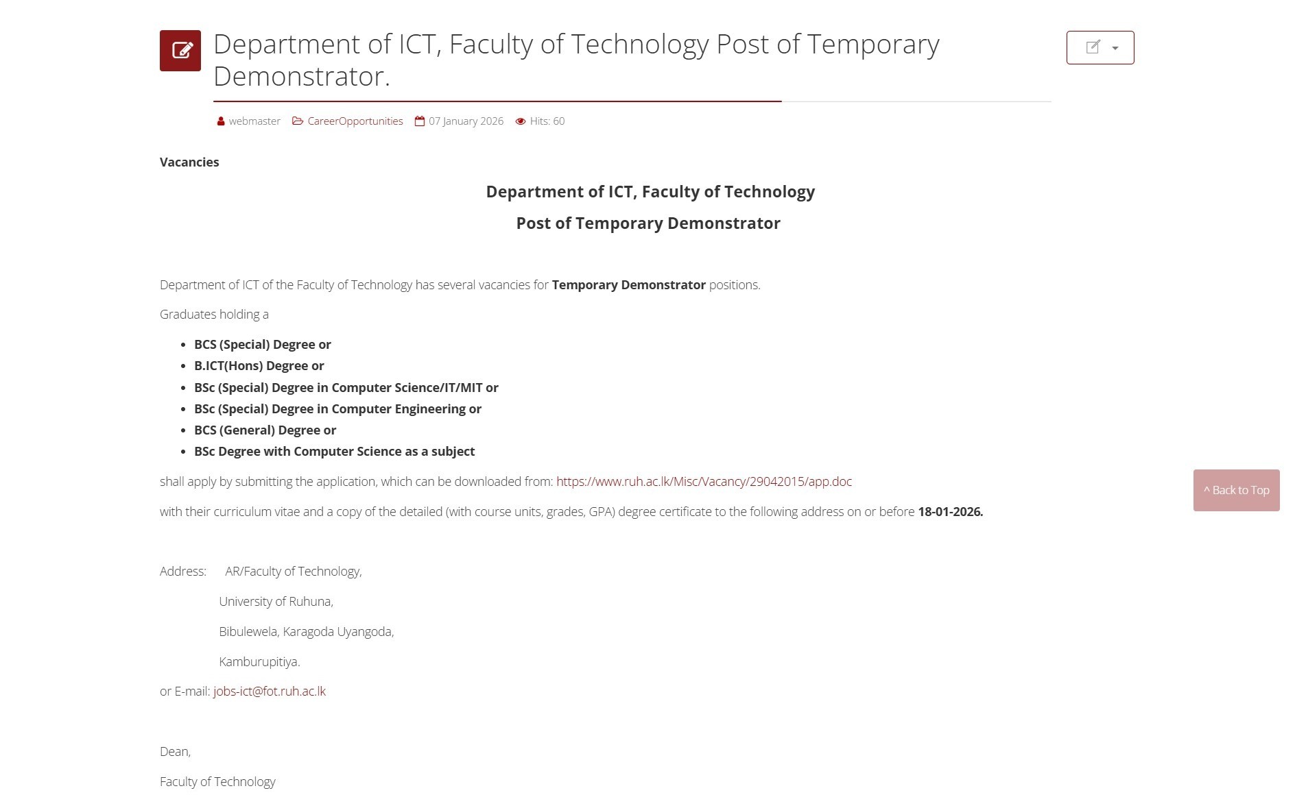 Demonstrator - University of Ruhuna