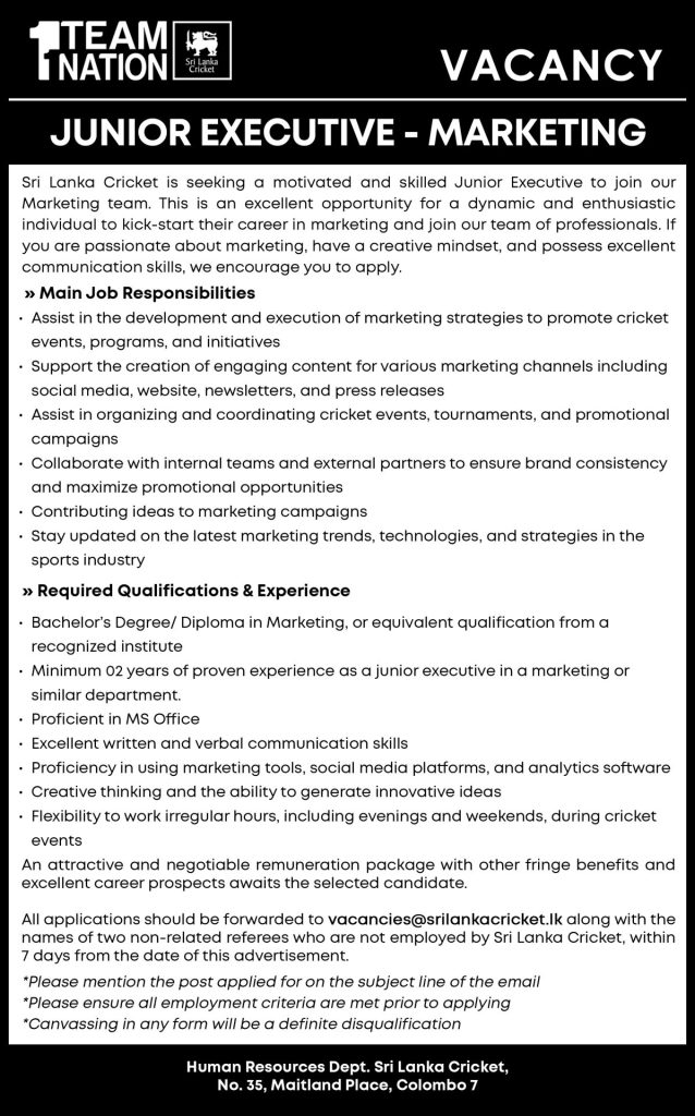 Junior Executive - Sri Lanka Cricket