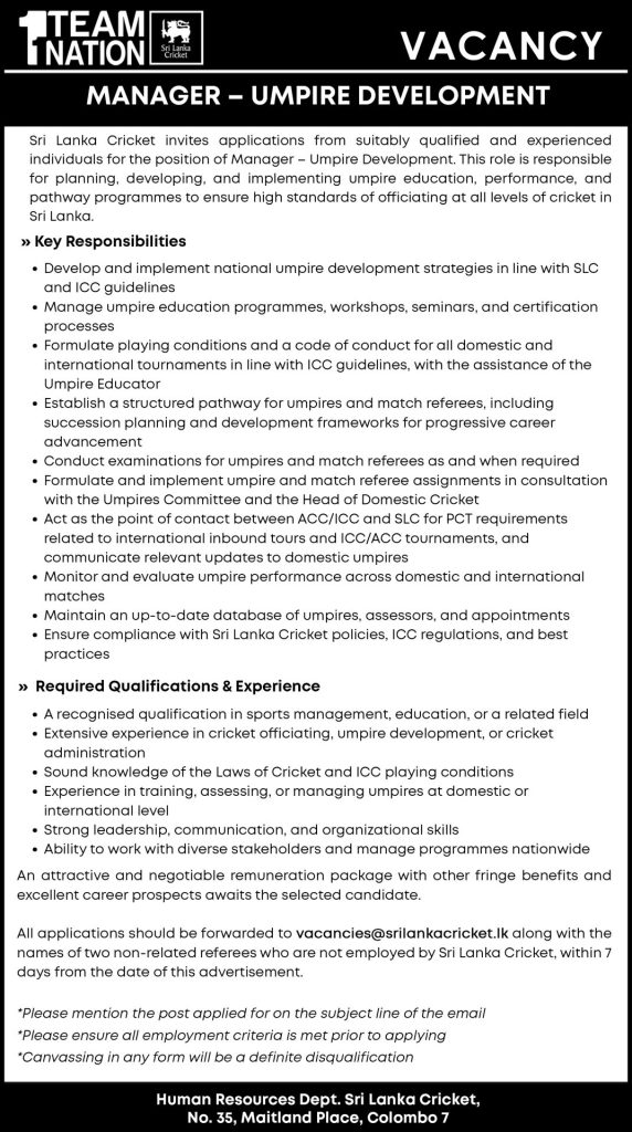 Manager - Sri Lanka Cricket