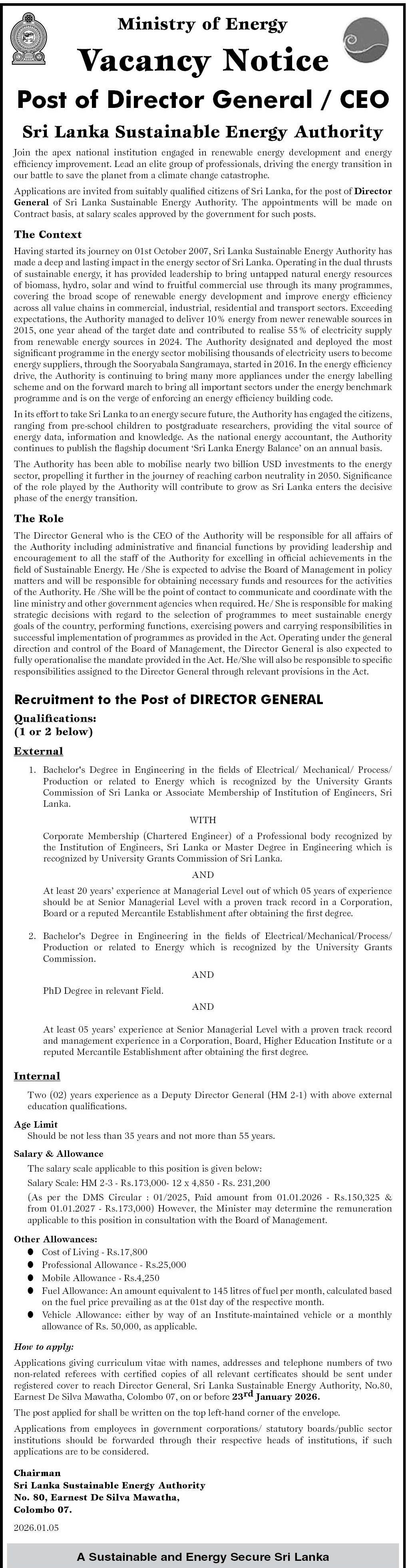 Director General - Ministry of Energy