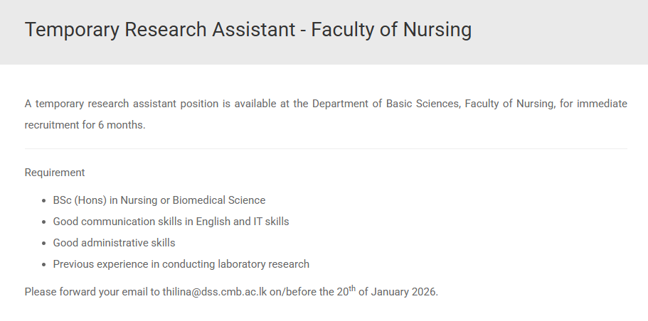 Research Assistant - University of Colombo