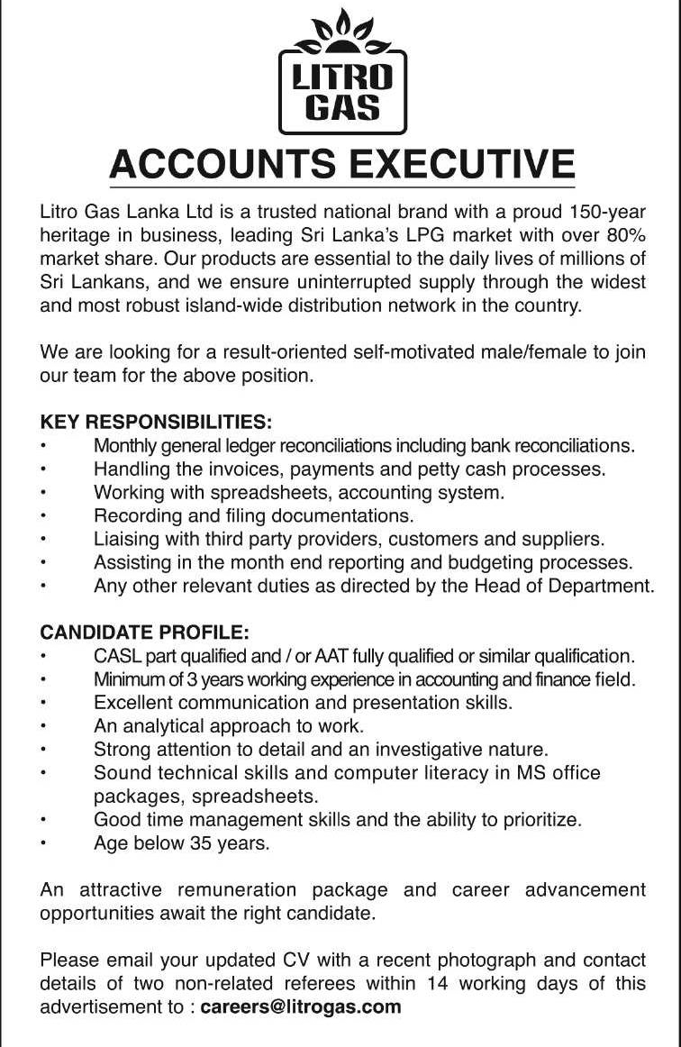 Accounts Executive - Litro Gas Lanka Ltd