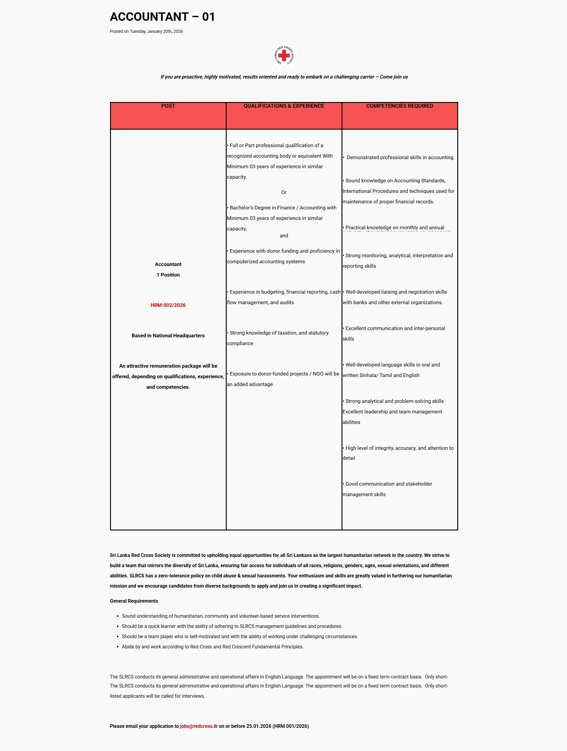 Accountant - Sri Lanka Red Cross Society