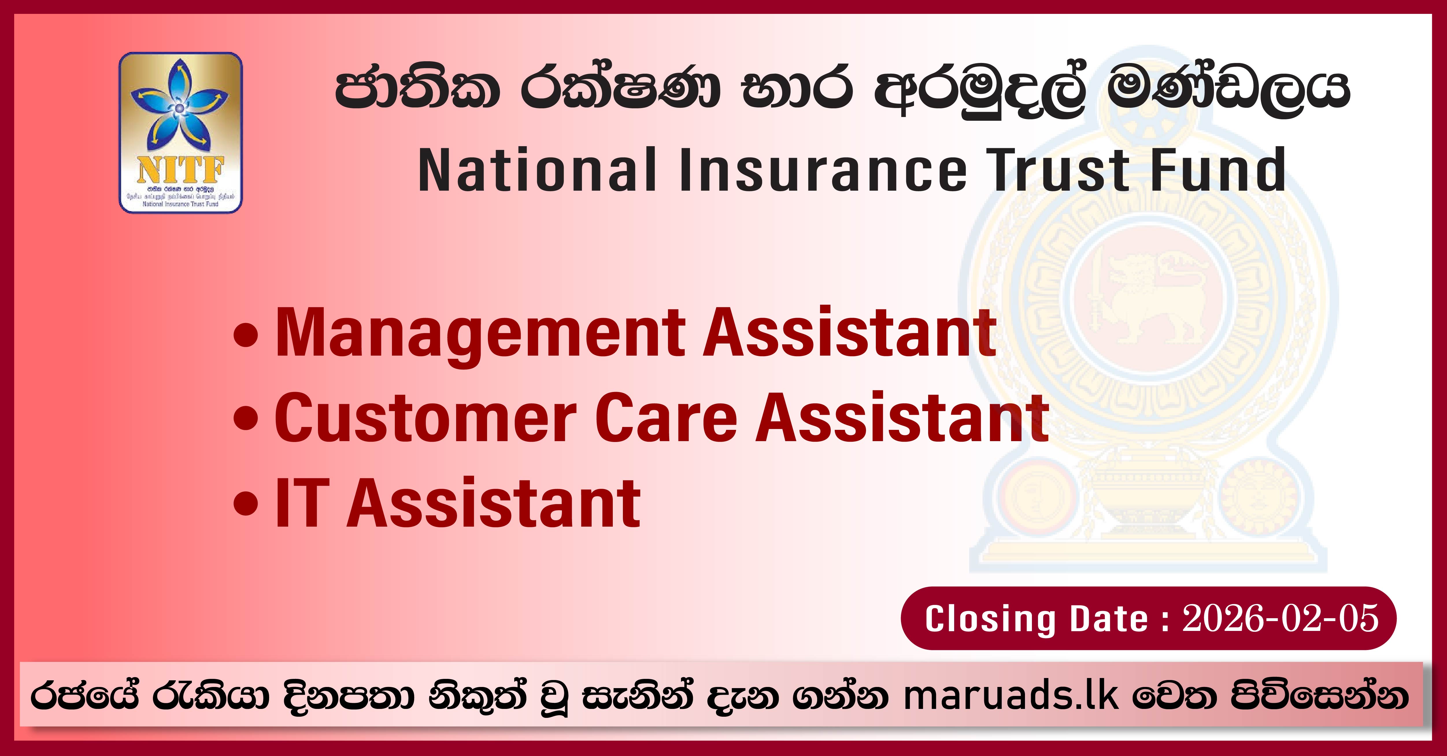 Management Assistant, Customer Care Assistant, IT Assistant - National ...