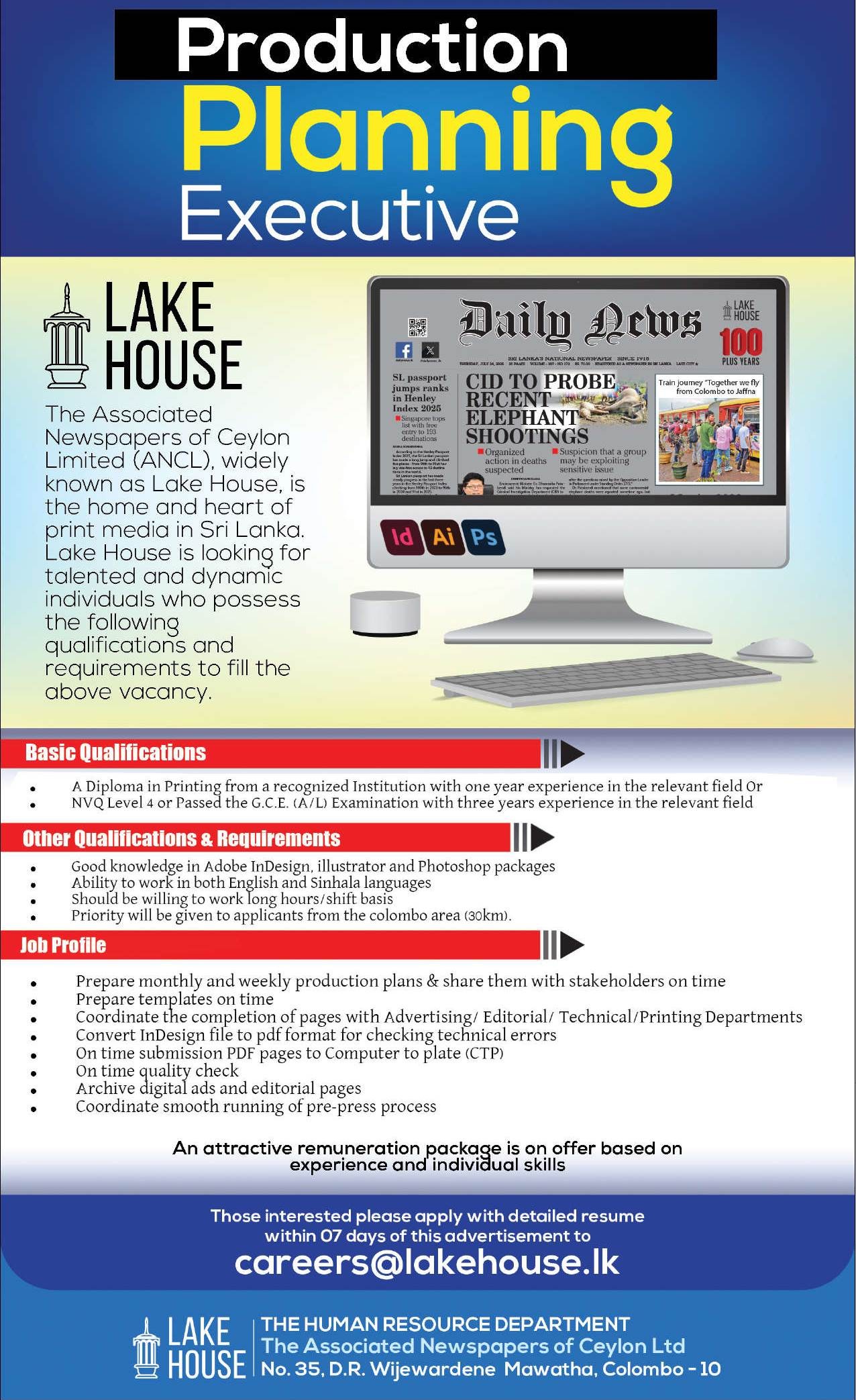 Production Planning Executive - Lake House