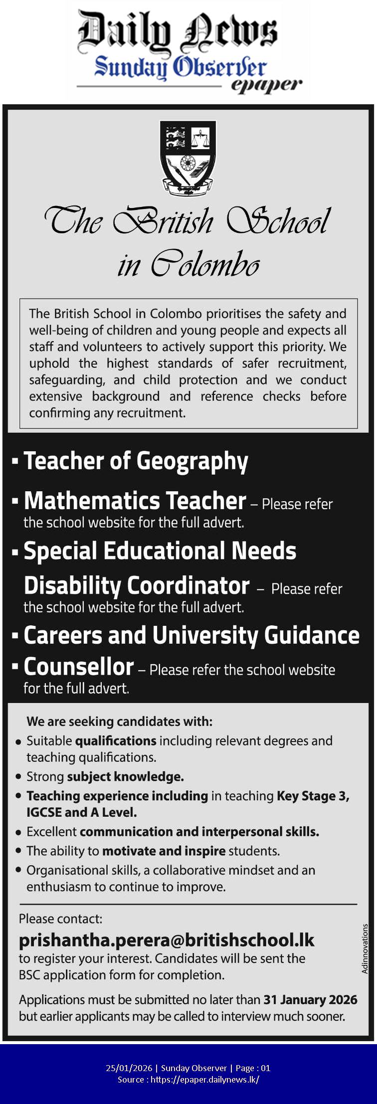 Teacher, Counsellor, Careers and University Guidance - The British School
