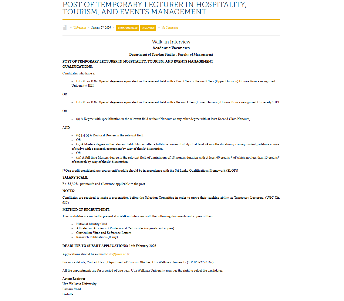 Lecturer - Uva Wellassa University