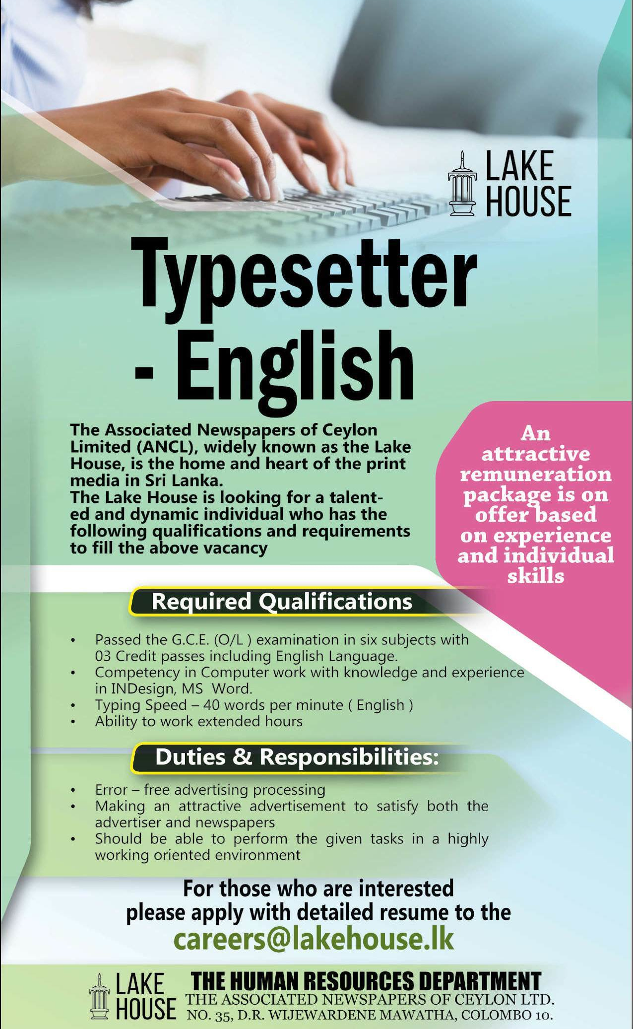 Typesetter - Lake House