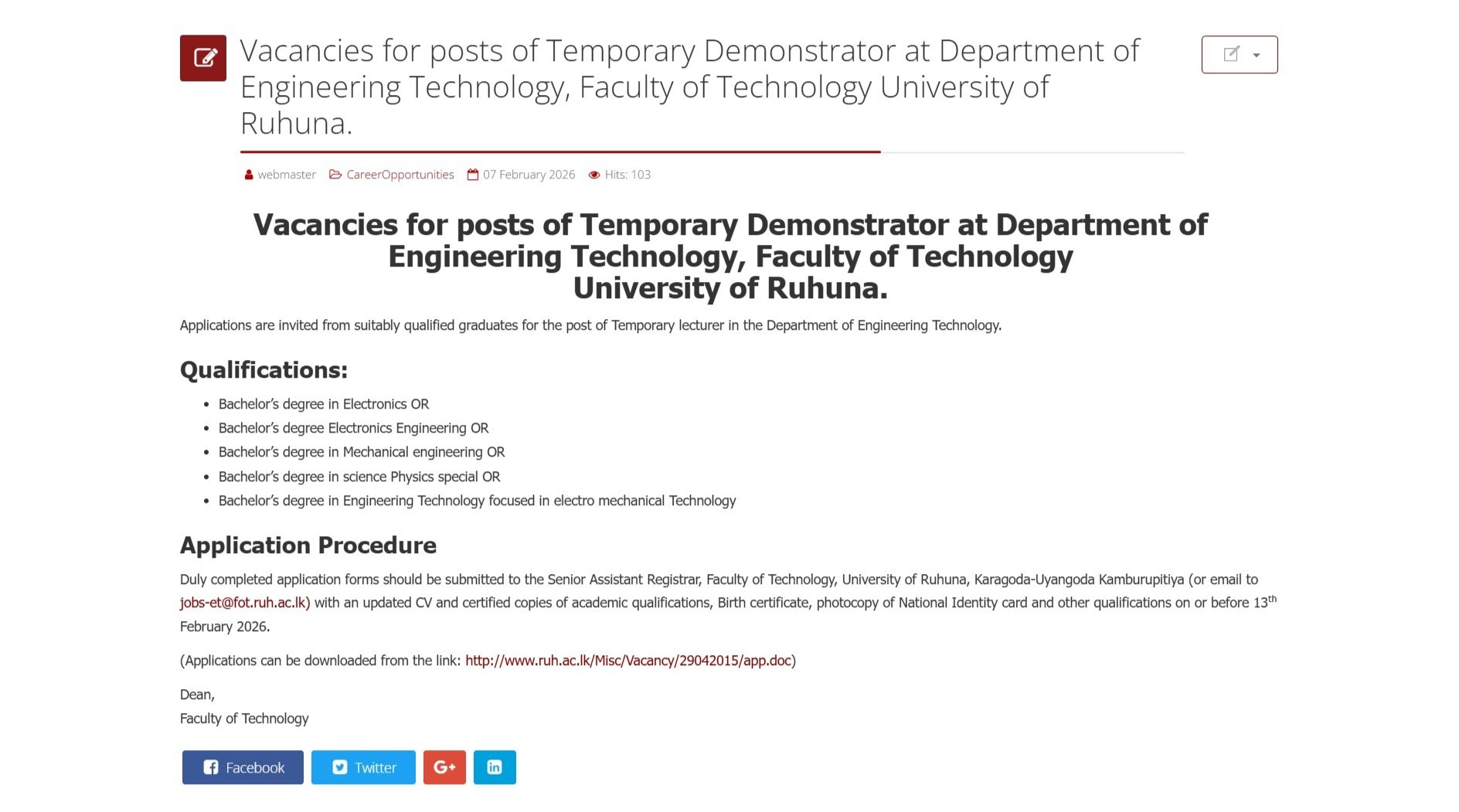 Demonstrator - University of Ruhuna